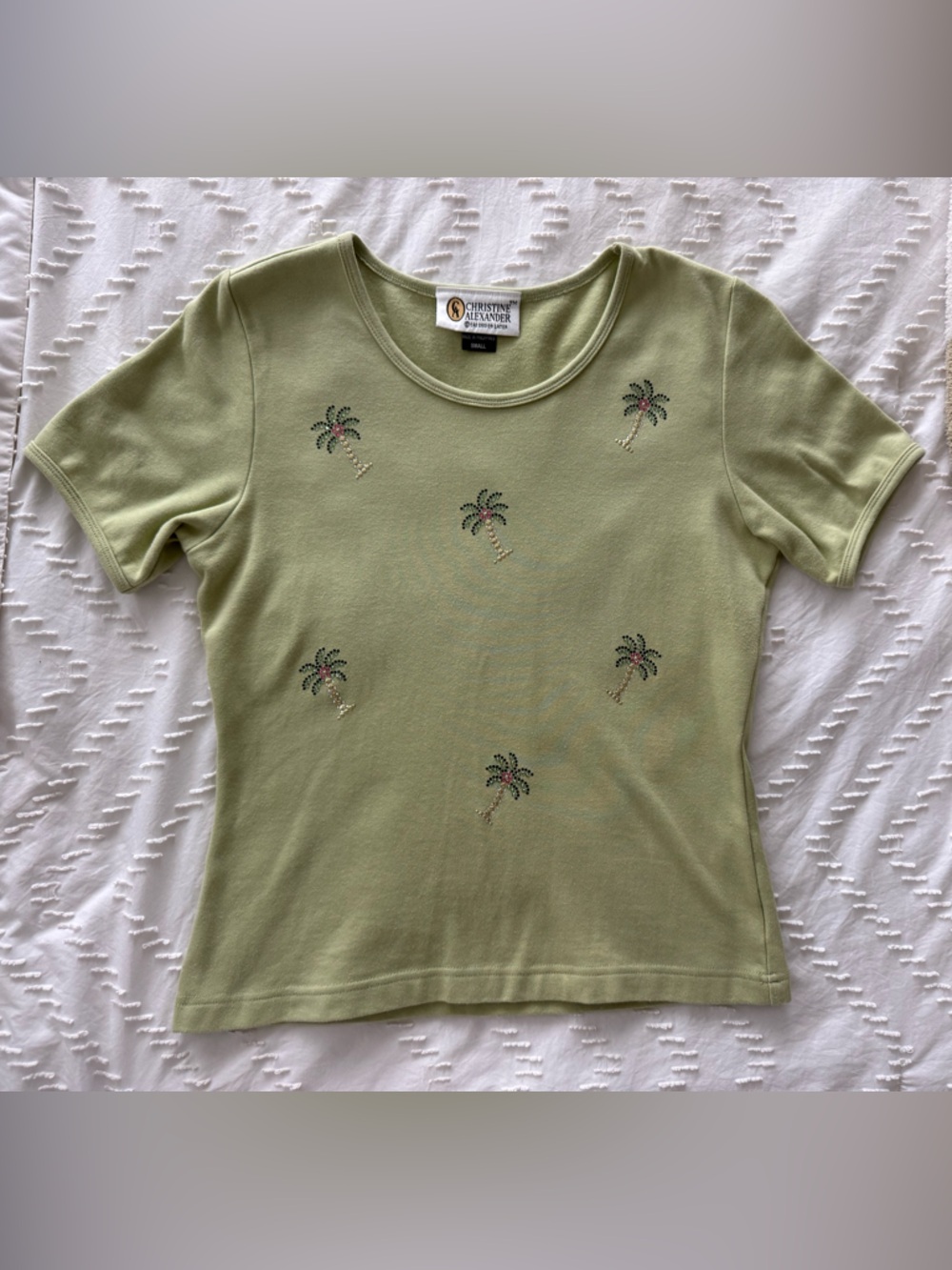 Christopher & Banks Green Palm Embroidered Short Sleeve Tee